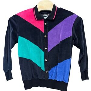 NWT Vintage Velour Colorblock Top Retro 80s 90s M Retro Costume Theater K-mart